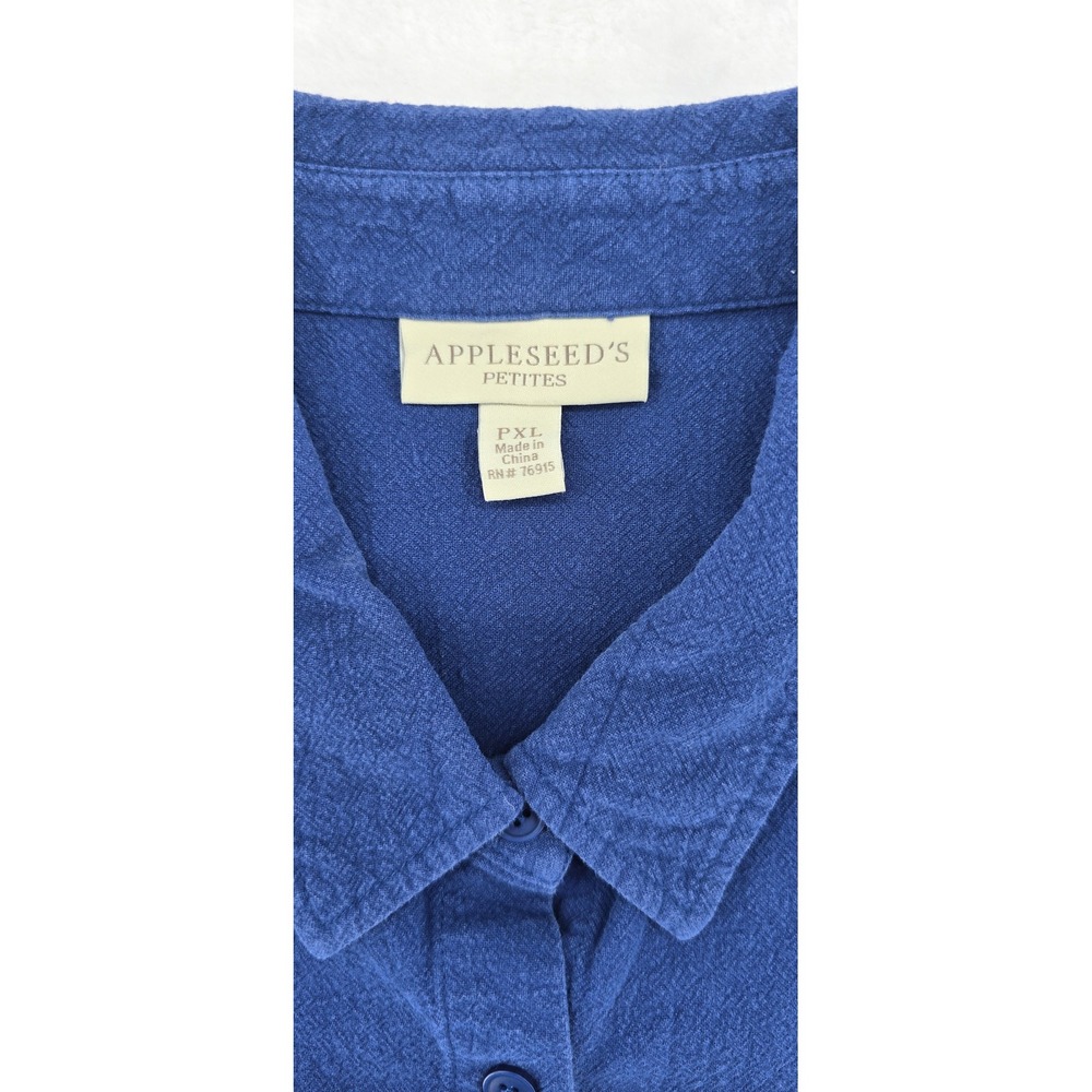 Appleseed's Button Down Womens PXL Shirt Blue Cotton Short Sleeve Cuffed Pocket